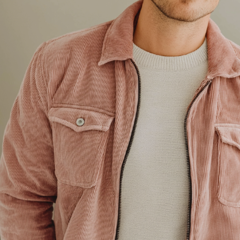 Men's Retro Casual Corduroy Lapel Zip-Up Jacket MTA1144K8TO