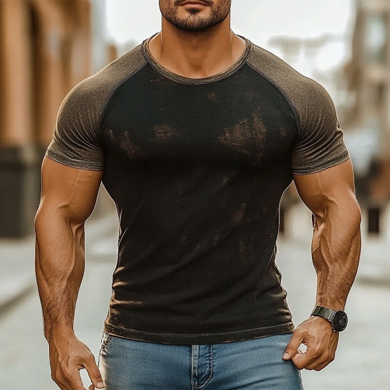 Men's Contrasting Round Neck Printed Short-Sleeved T-Shirt MTA2335E3X
