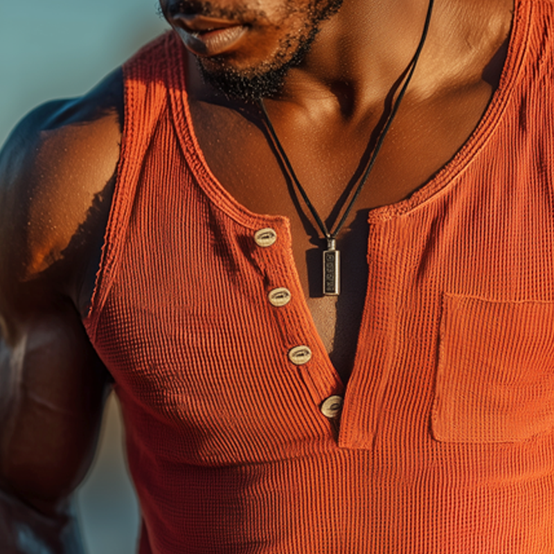 Men's Summer Henley Neck Waffle Solid Tank Top MTA1577G8U