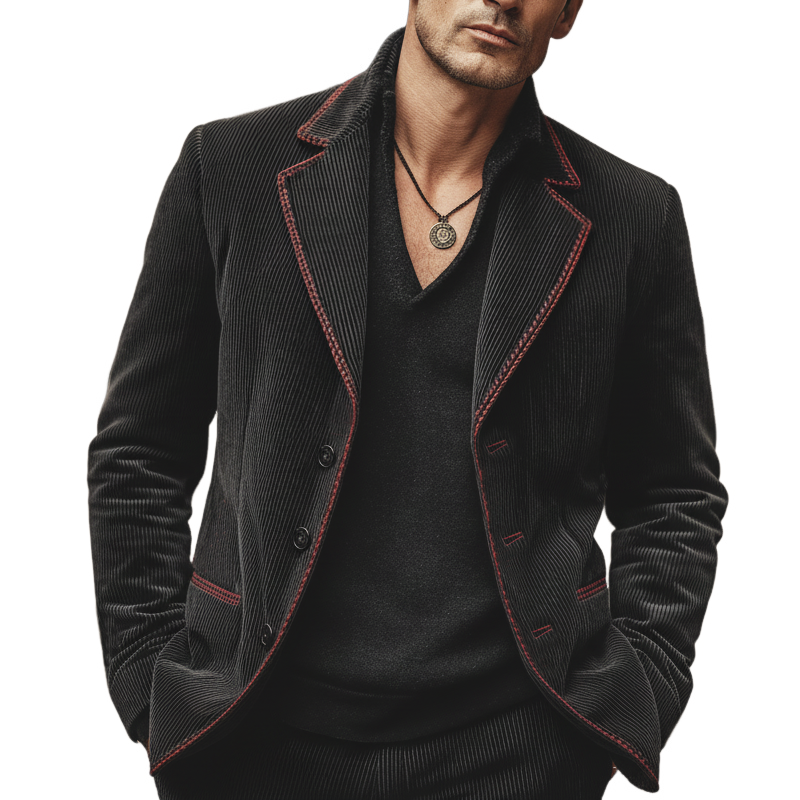 Men's Classic Business Corduroy Three-button Embroidered Blazer MTA1618L3U