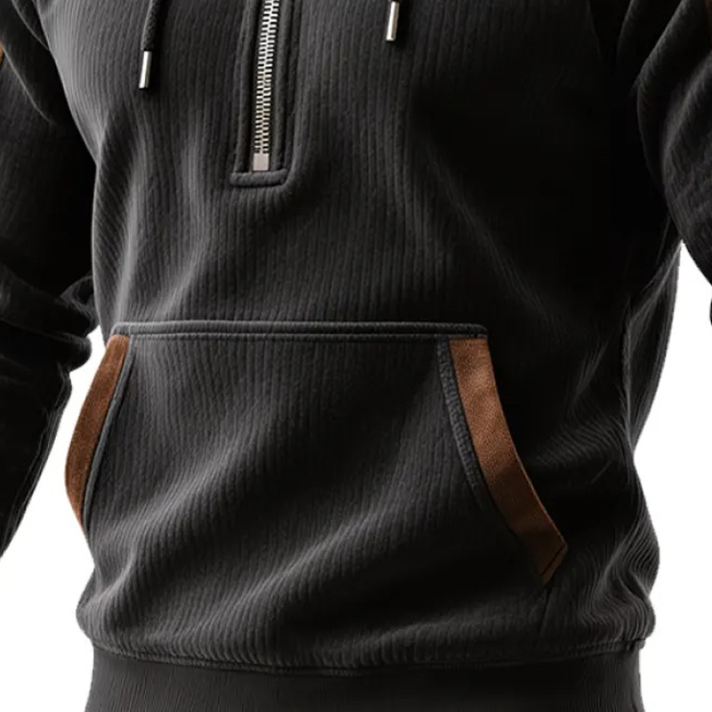 Men's Retro Contrast Faux Suede Polar Fleece Half-Zip Pullover Hoodie MTA0976J9X