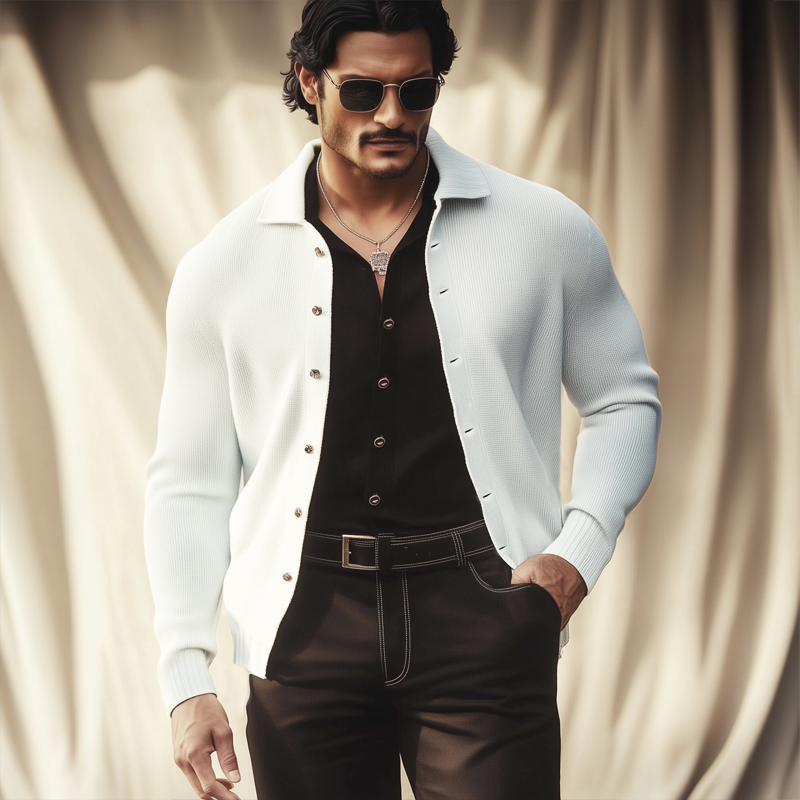 Men's Basic Solid Color Knit Lapel Button Cardigan MTA1180H0U