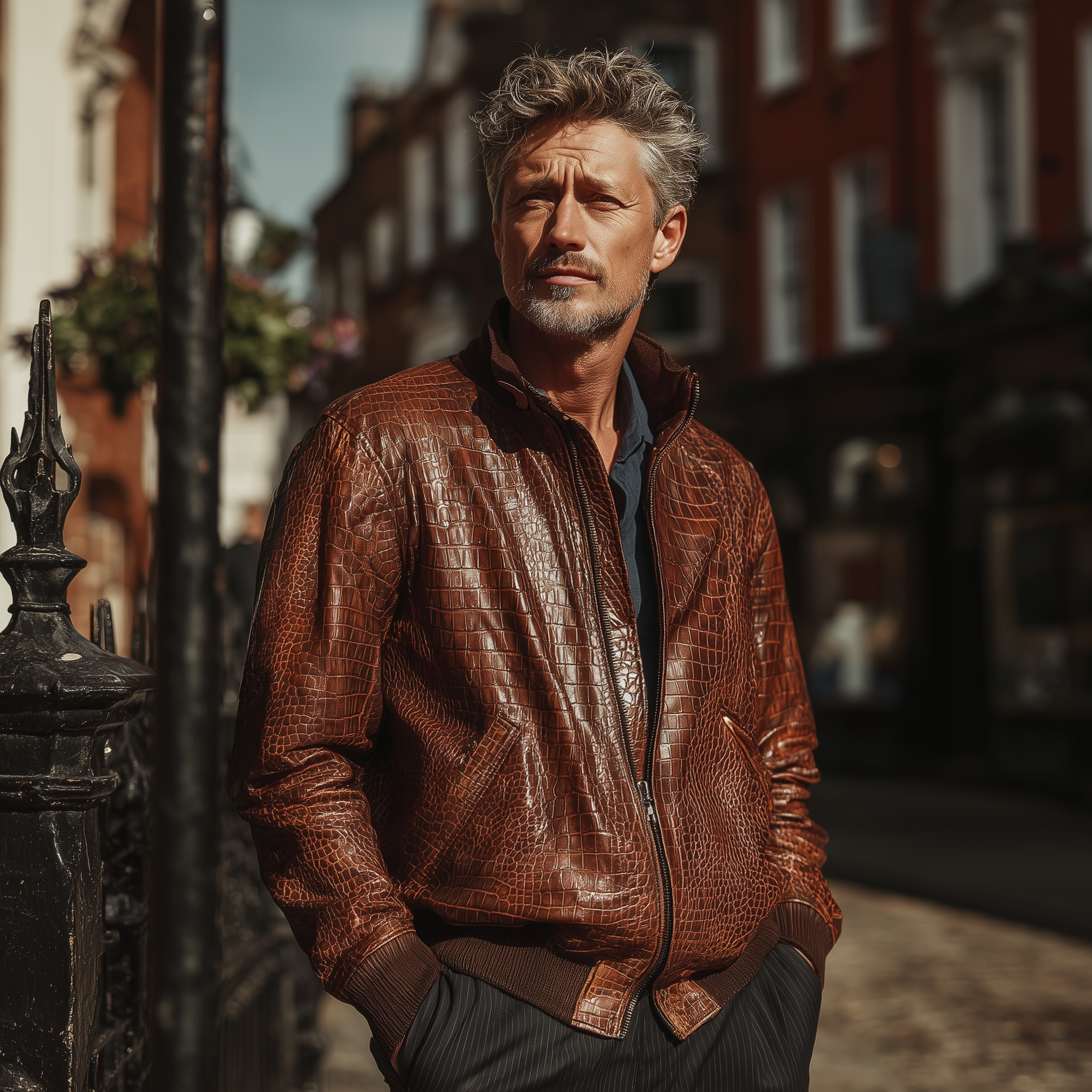 Men's Winter Vintage Faux Crocodile Leather-textured PU Leather Jacket MTA1881I1P