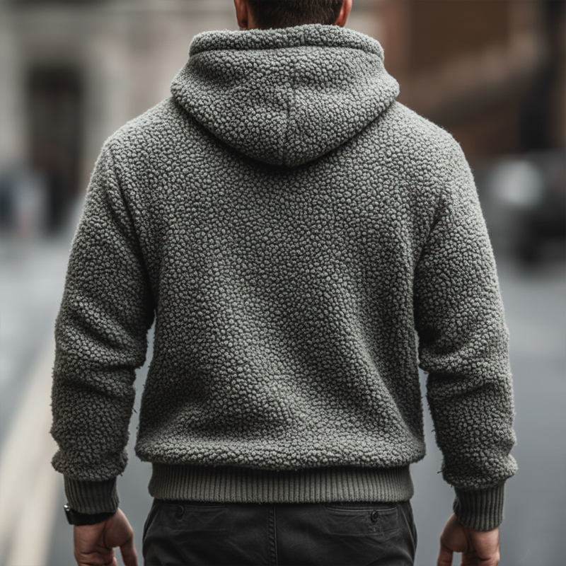 Men's Urban Casual Grey Quarter-zip Fleece Hooded Sweatshirt MTA1530L7U