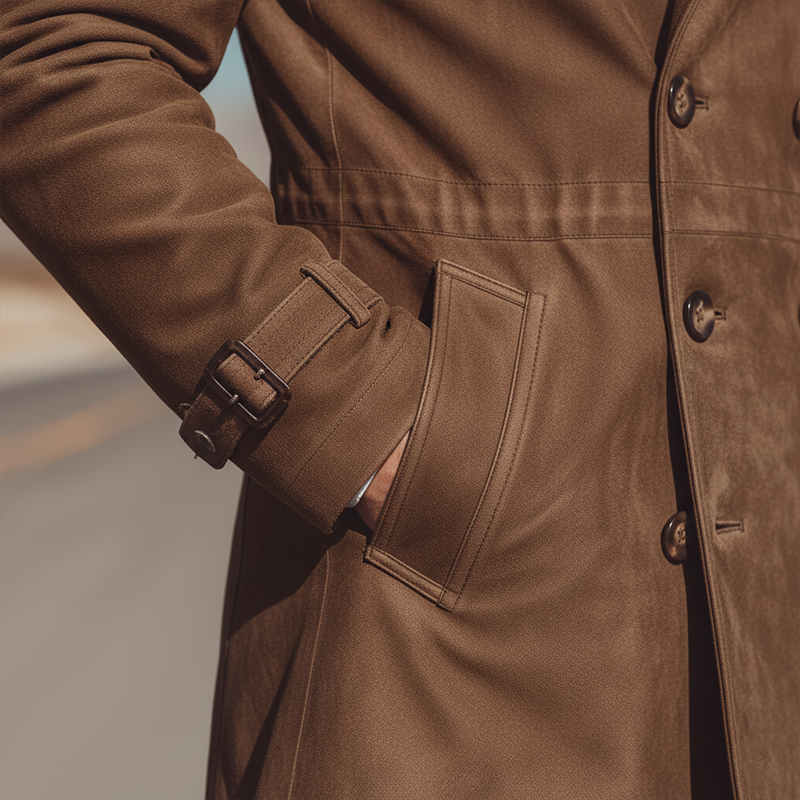 Men's Winter Vintage Double-Breasted Slim Mid-Length Faux Suede Coat MTA1448J0P