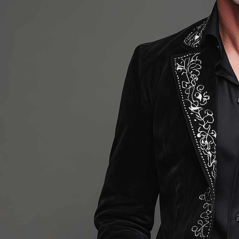 Men's Stylish Embroidered Faux Suede Suit Jacket MTA2722H5P
