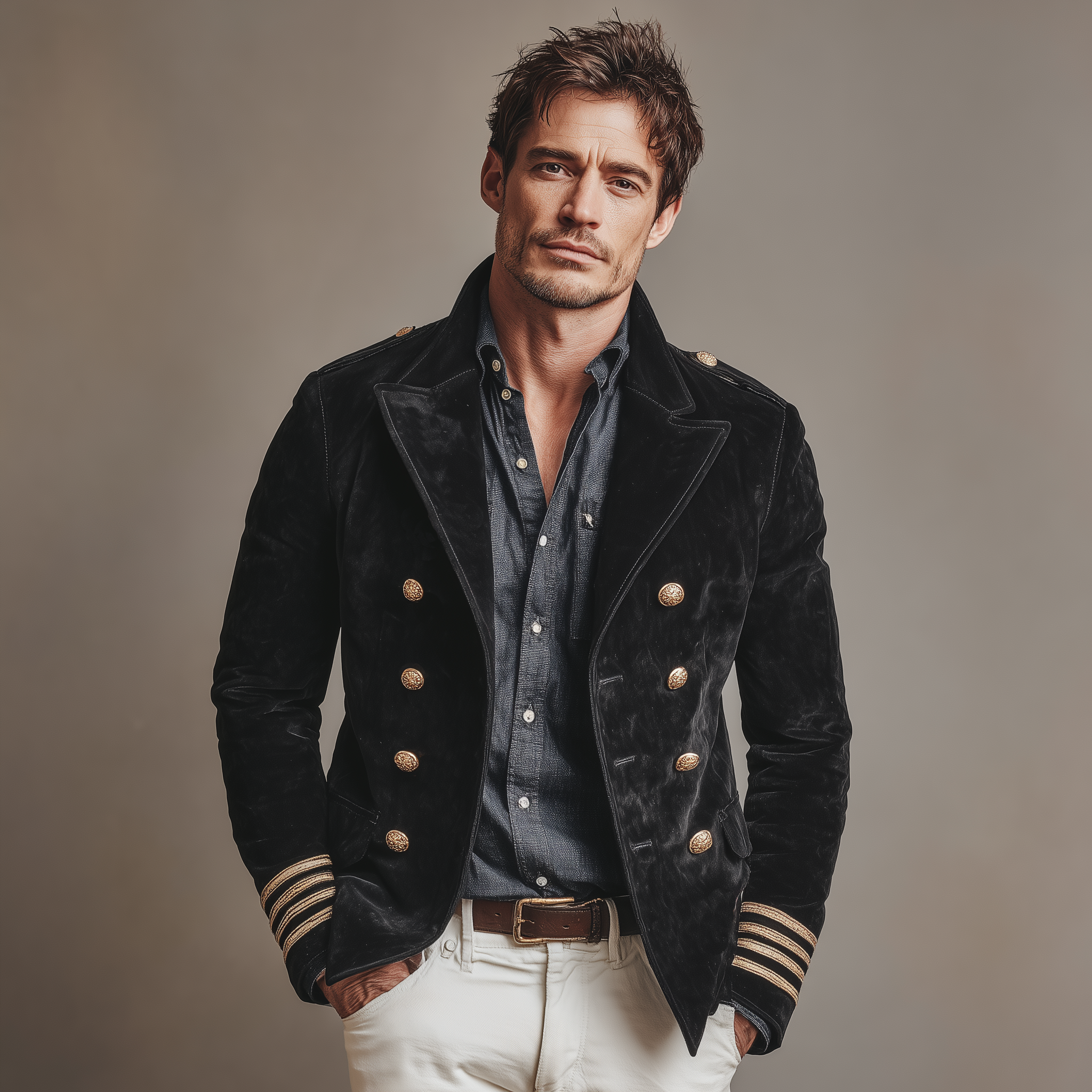 Men's Classic Retro Lapel Double-breasted Epaulette Suede Jacket MTA1581I5K