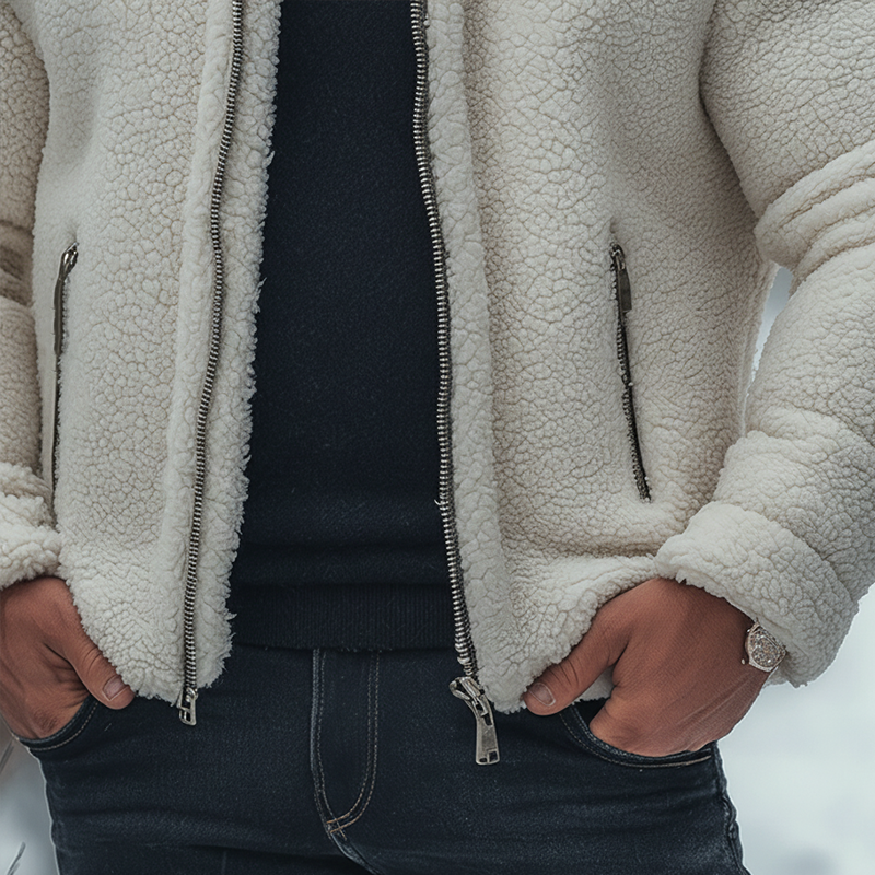 Men's Winter Simple Faux Lambswool Zipper Warm Jacket MTA2652K5P