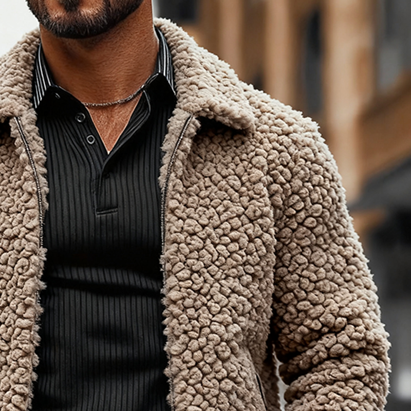 Men's Solid Color Polar Fleece Casual Lapel Zipper Jacket MTA2482J8X