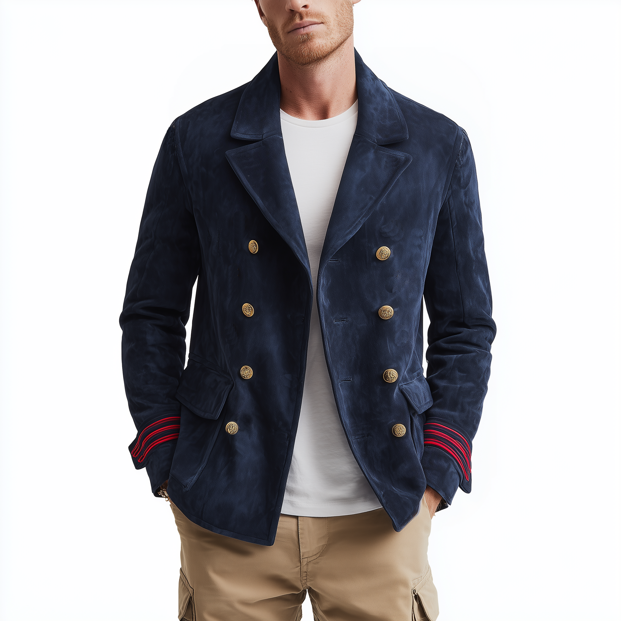 Men's Classic Casual Lapel Double-Breasted Suede Jacket MTA0228I1K