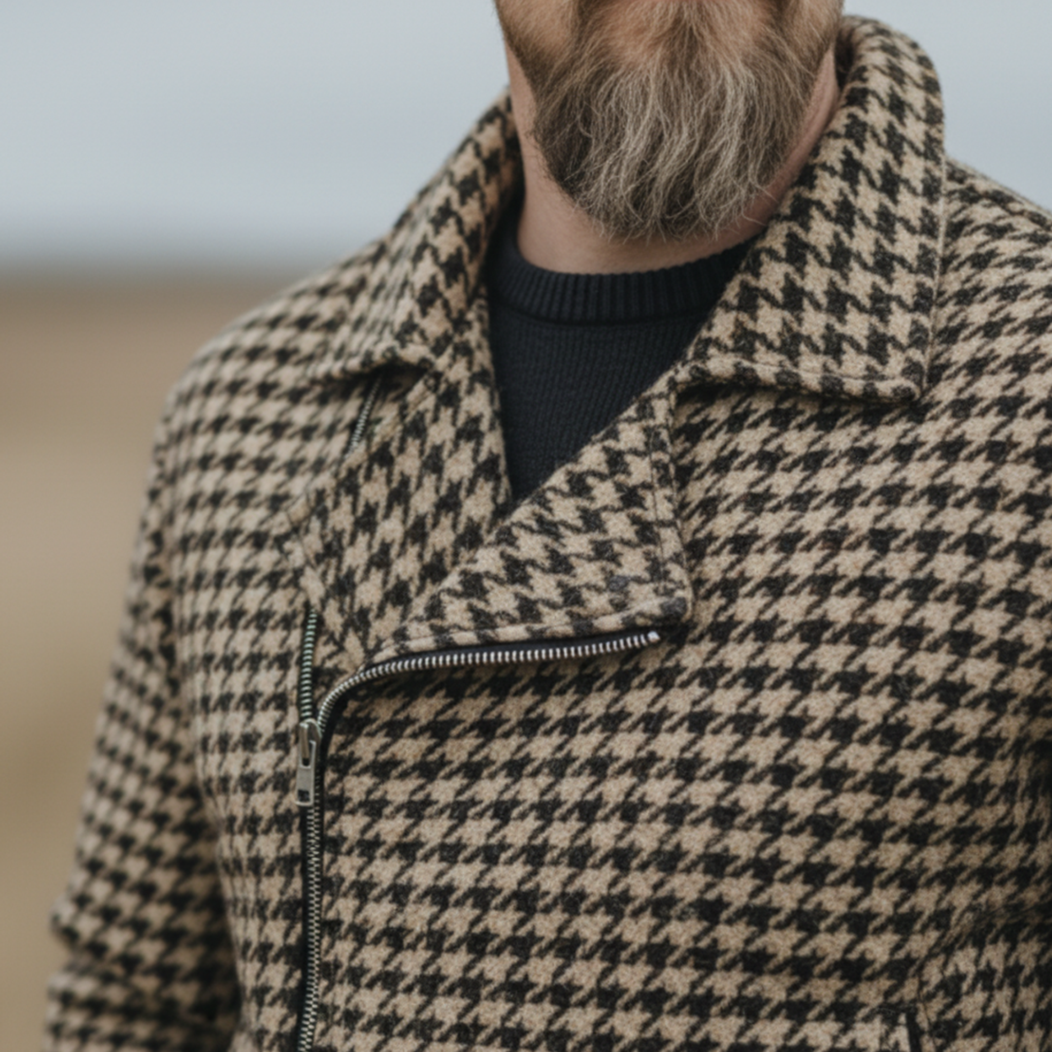 Men's Classic Retro Western Tough Style Lapel Faux Houndstooth Woolen Jacket MTA2754J9K