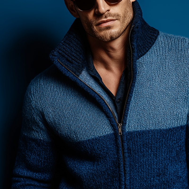 Men's Retro Casual Color Block Zipper Cardigan MTA2444K6TO