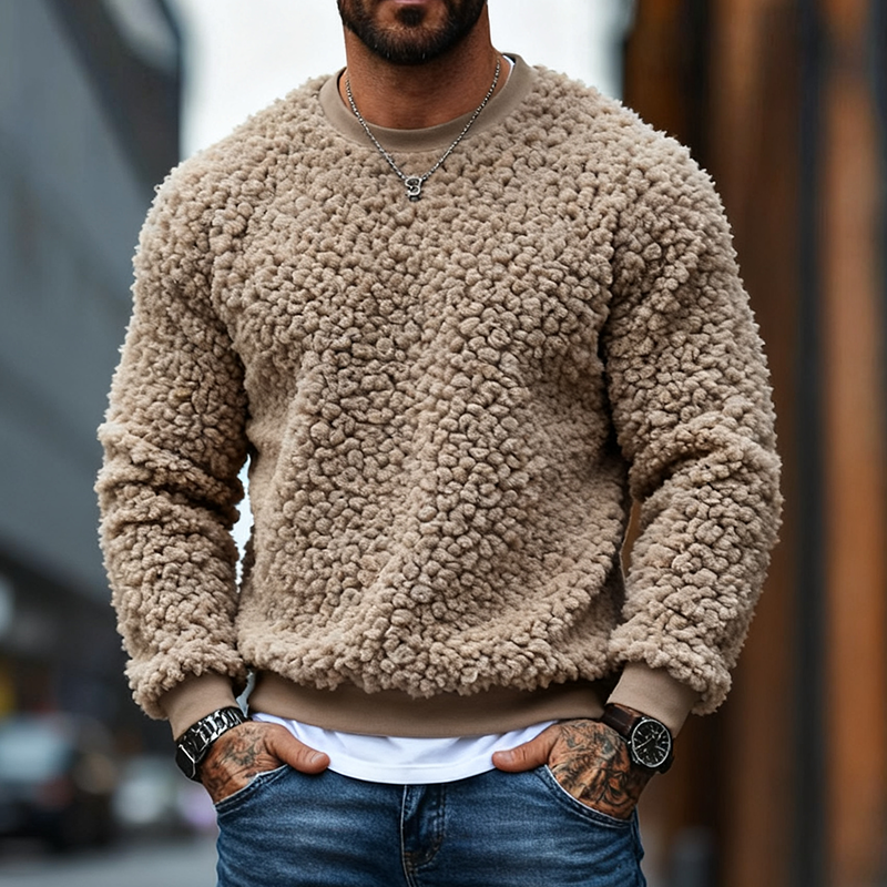 Men's Solid Color Polar Fleece Loose Crew Neck Sweatshirt MTA2433J6X