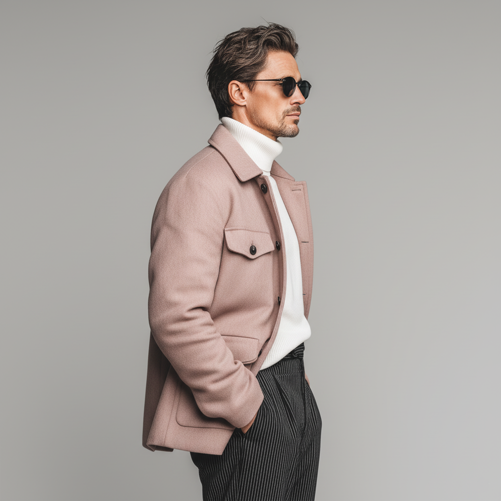 Men's Classic Casual Lapel Pink Faux Wool Jacket MTA2481I6K
