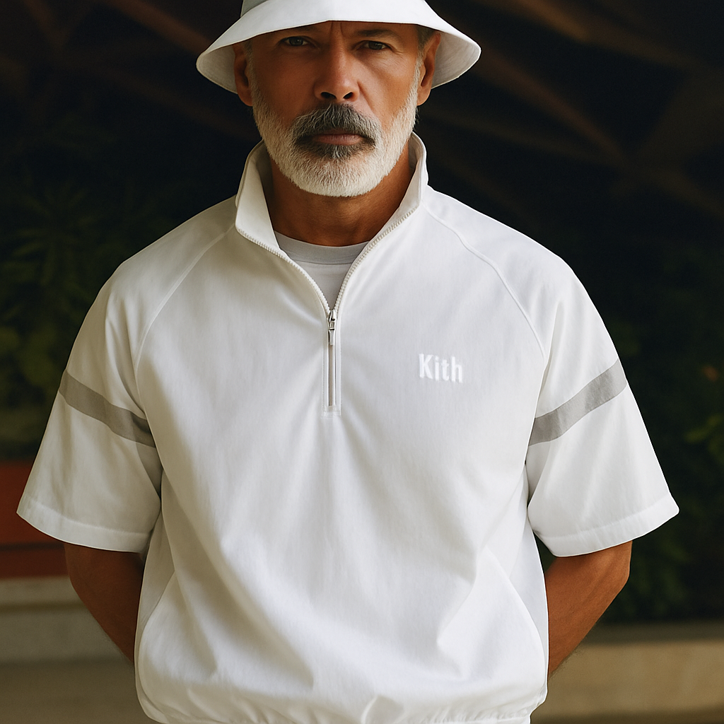 Men's Summer Classic Half Zip Stand Collar Loose Short Sleeve T-shirt MTA2433E9U