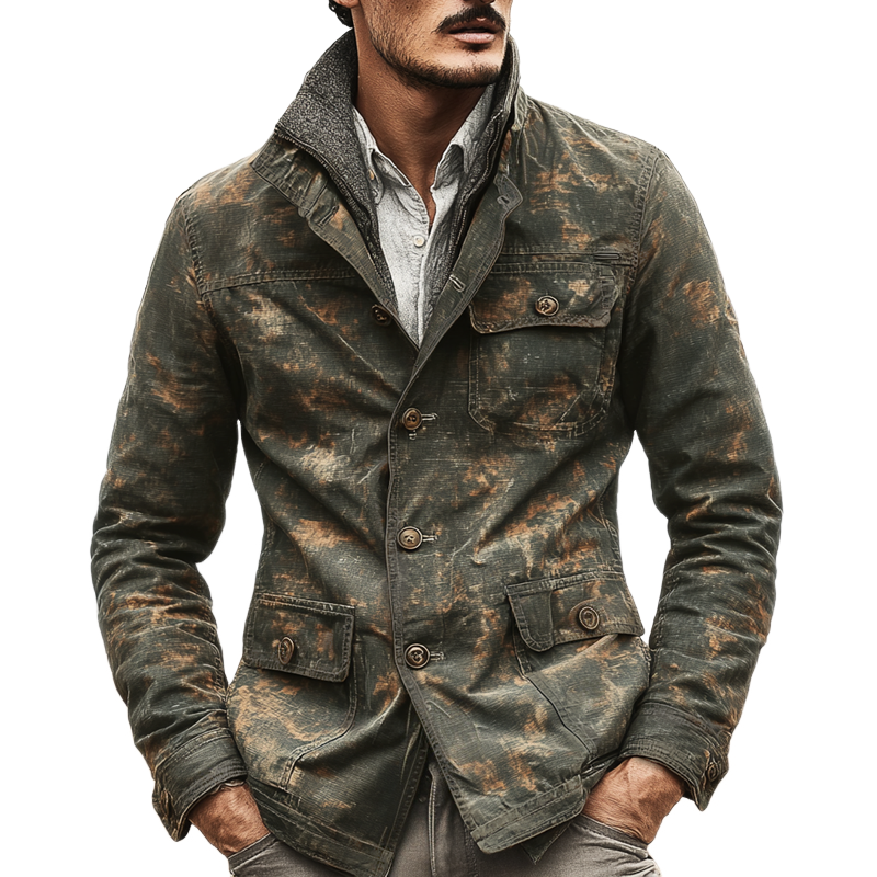 Men's Camouflage Lapel Multi-pocket Single Breasted Jacket MTA0492I9Z