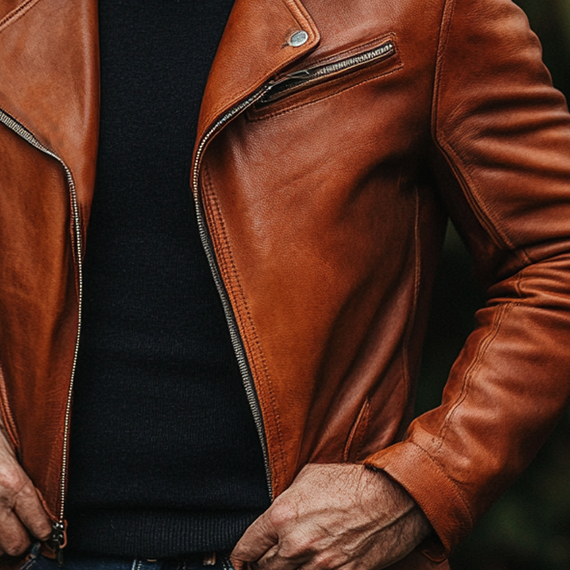 Men's Solid Color Lapel Zipper PU Motorcycle Jacket MTA0465L2X