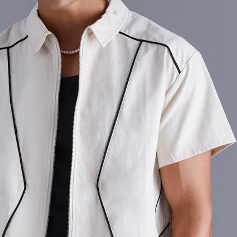 Men's Summer Basic Lapel Zipper Short Sleeve Shirt MTA0764E8U