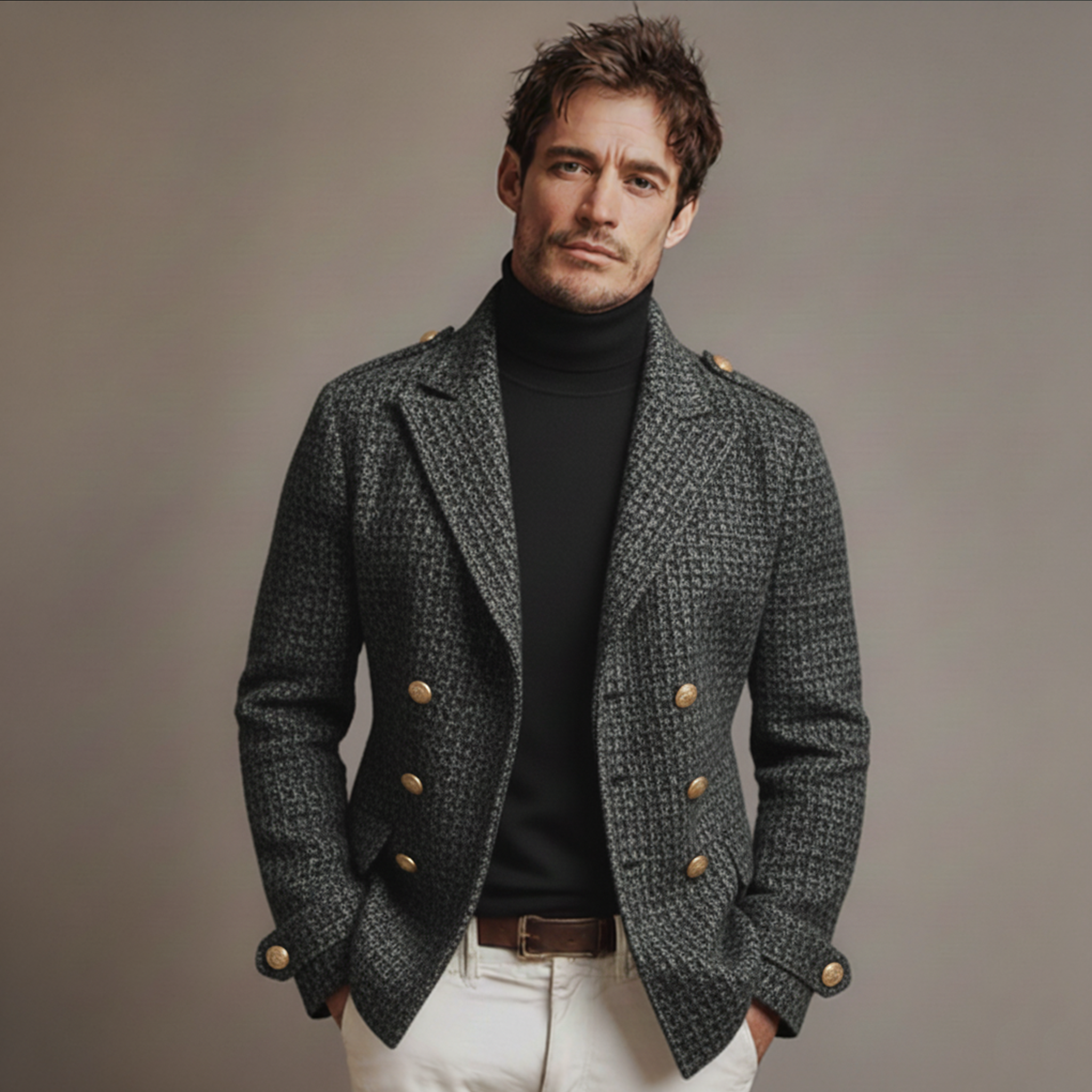 Men's Classic Retro Lapel Double-breasted Faux Wool Blend Jacket MTA3107J8K