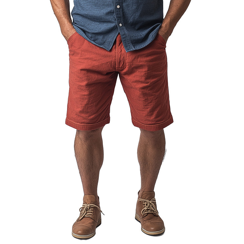 Men's Summer Fashion Solid Color Cotton And Linen Sports Shorts MTA1650E4P