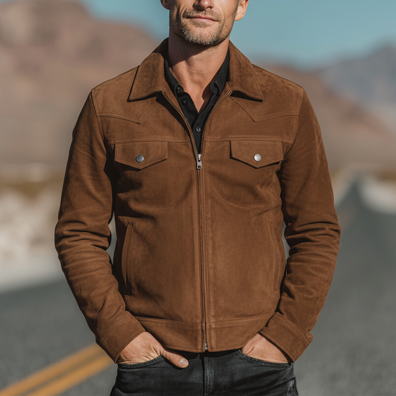 Men's Winter Vintage Solid Color Faux Suede Classic Zip-Up Jacket MTA2953I6P