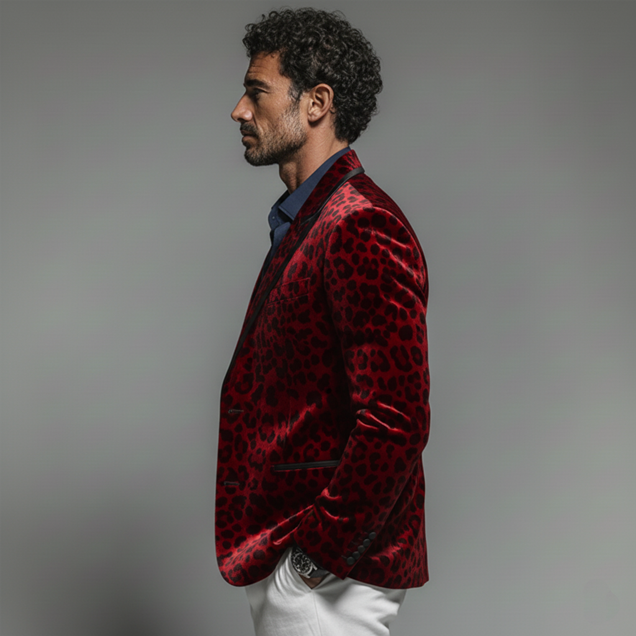 Men‘s Classic Retro Leopard Print Velvet Single-breasted Blazer MTA0408L3K