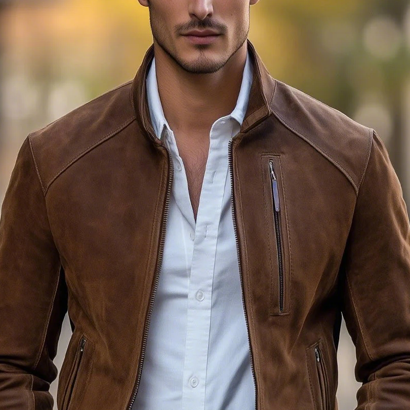 Men's Faux Suede Stand Collar Multi-Pocket Zipper Casual Jacket MTA0567I7Z