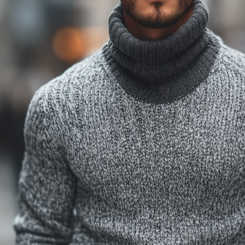 Men's Retro Casual Color Block Knitted Turtleneck Sweater MTA3039J5TO