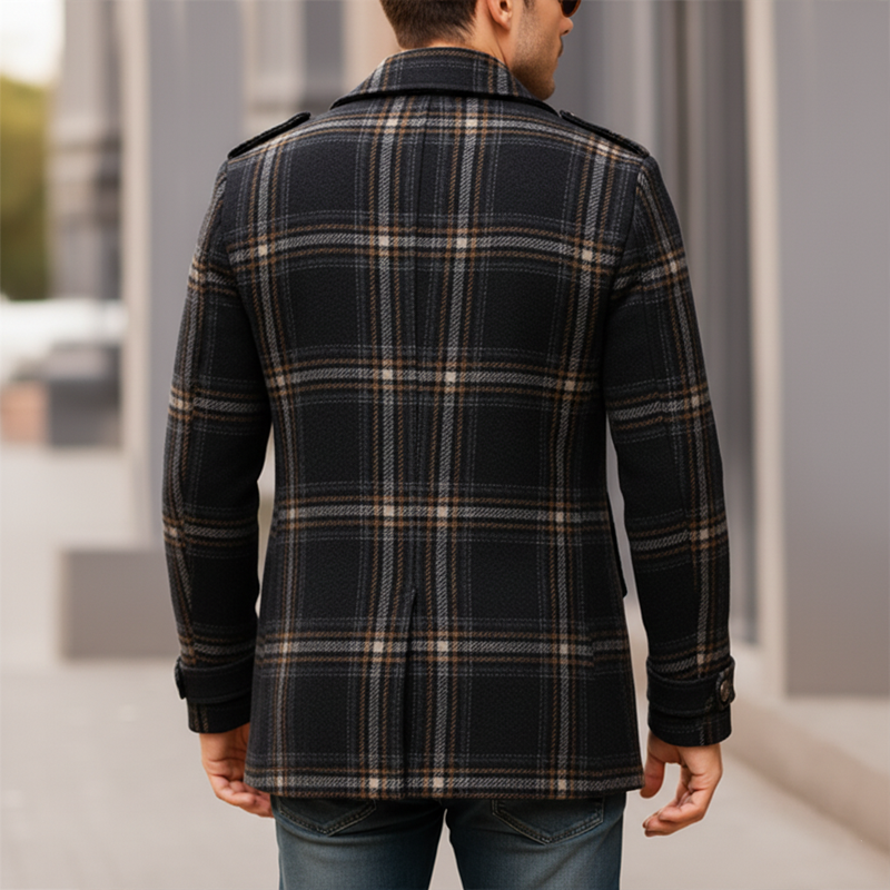 Men's Classic Double-Breasted Plaid Cropped Coat MTA0943J0U