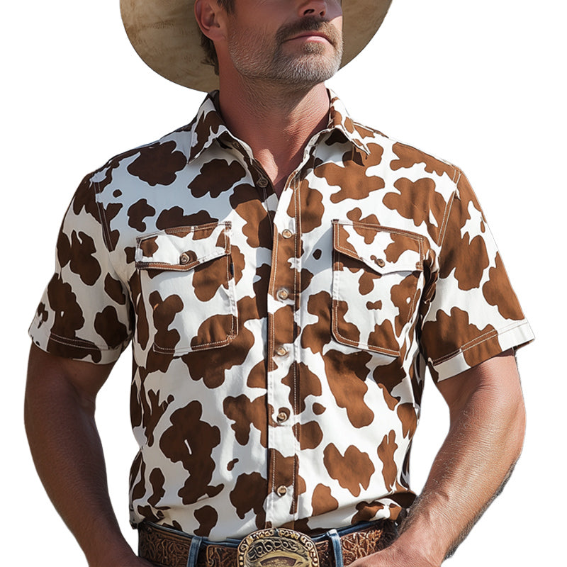 Men's Summer Milk Pattern Print Short Sleeve Shirt MTA2026E9U