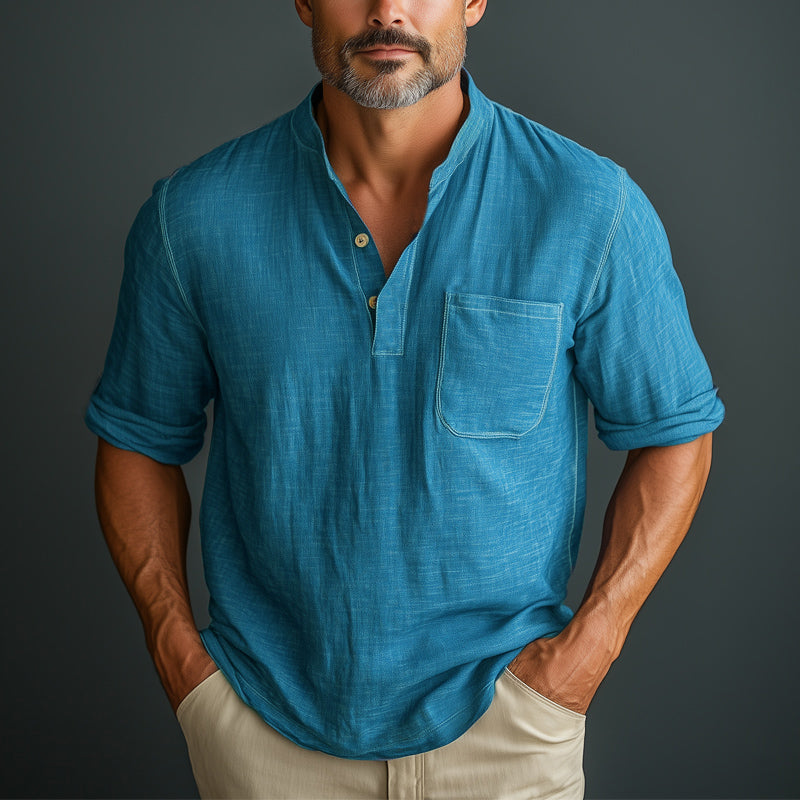 Men's Summer Business Henley Collar Short Sleeve T-Shirt MTA2218E8U