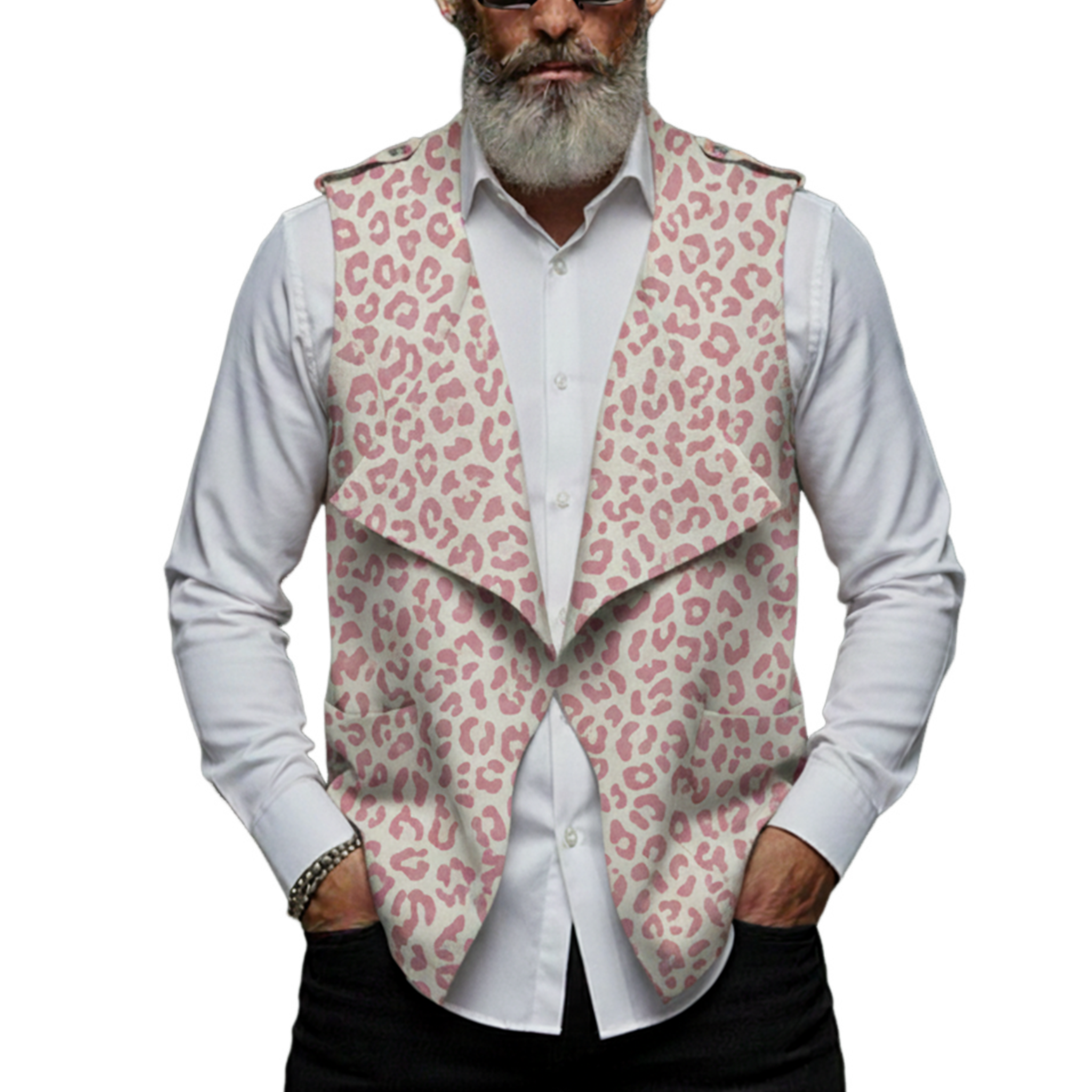 Men's Classic Casual Lapel Leopard Print Denim Vest MTA1917L2K