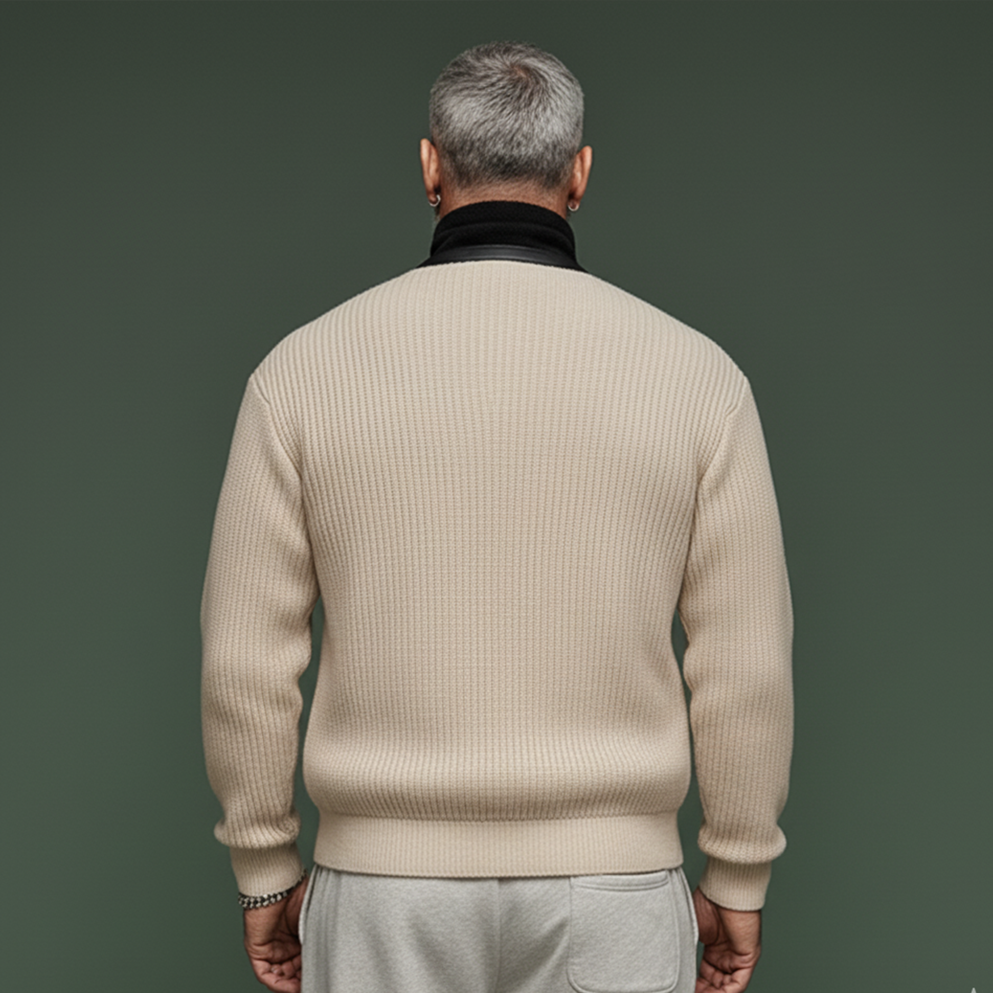 Men's Classic Casual PU Leather Collar Zip-up Knit Cardigan MTA0390K2K