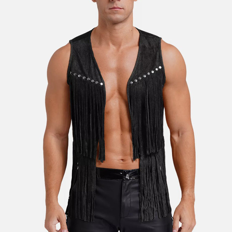 Men's Summer Western Cowboy Style Thin Suede Tassel Vest MTA1460E7P