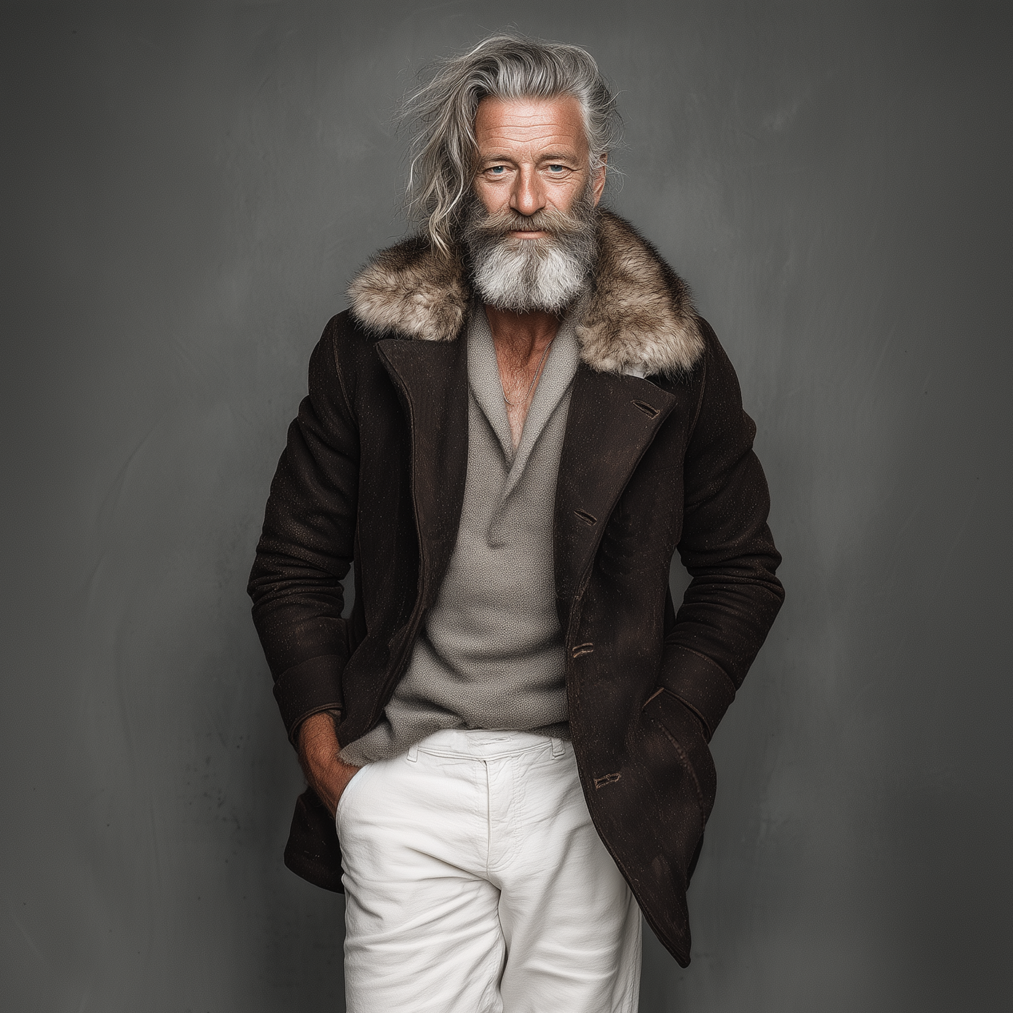 Men's Classic Vintage Faux Wool Single-breasted Thigh-length Coat (with Detachable Faux Fur Collar) MTA2532I3K