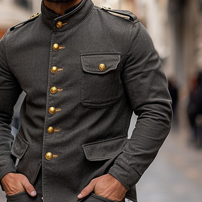 Men's Stand Collar Single-breasted Blend Jacket MTA0442I8X