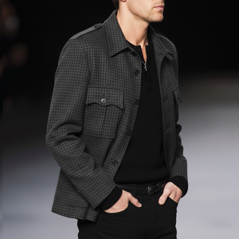 Men's Urban Dark Grey Waffle Texture Button Jacket MTA1321K5U