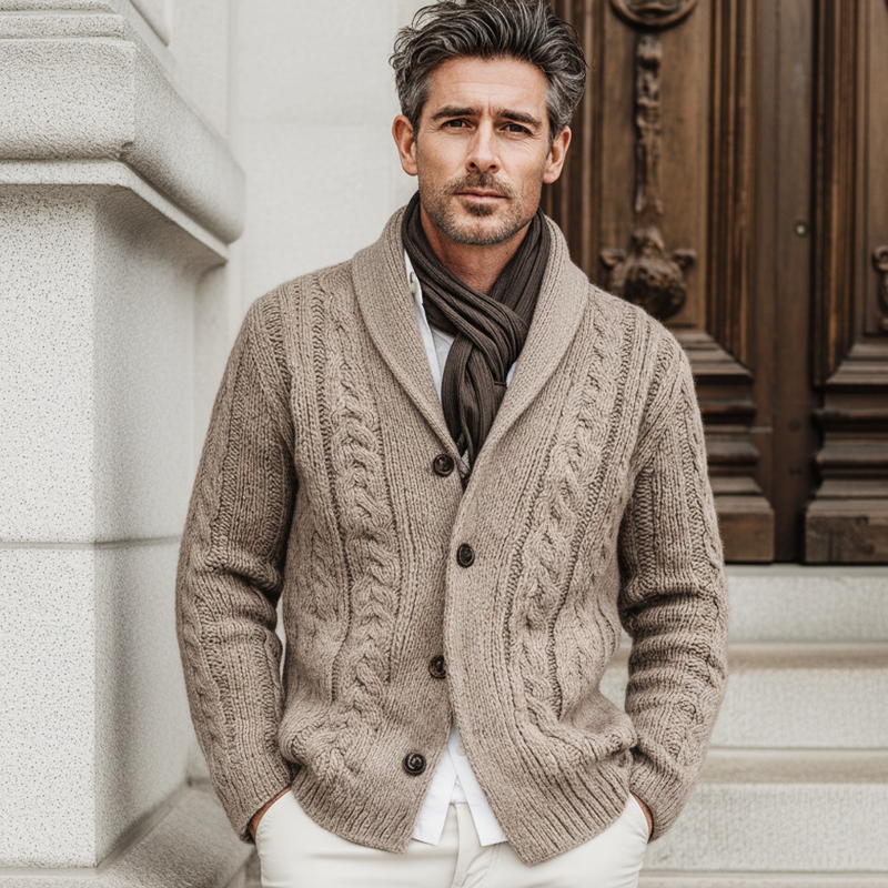 Men's Classic Cable Knit Detachable Mink Fur Collar Cardigan MTA2625K2U