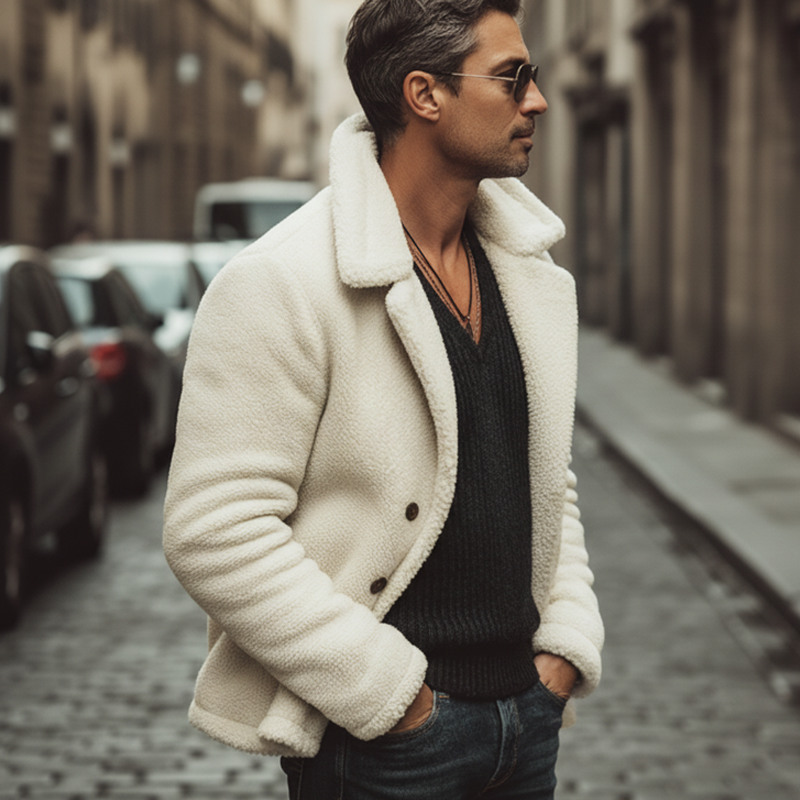 Men's Winter Classic Off-White Double-Breasted Fleece Jacket MTA0458K7U