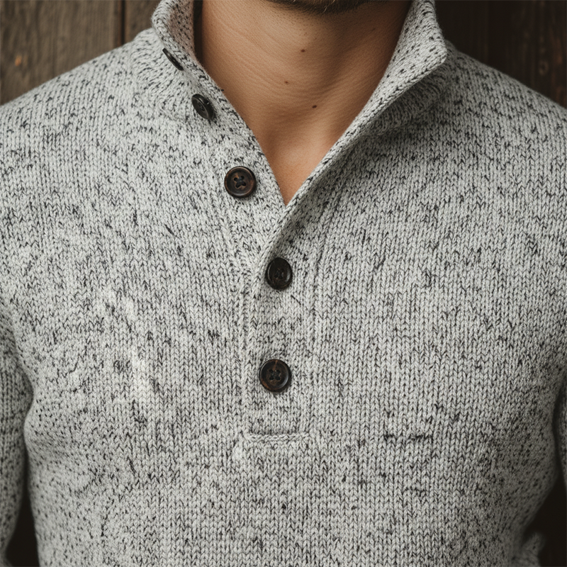 Men's Winter Heathered Cotton Knitted Turtleneck Button Sweater MTA1383J8P