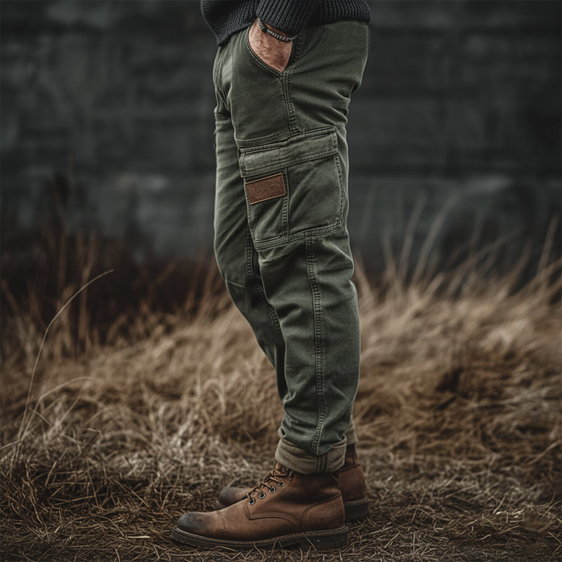 Men's Retro Army Green Multi-Pocket Slim Fit Jeans MTA3058J6U