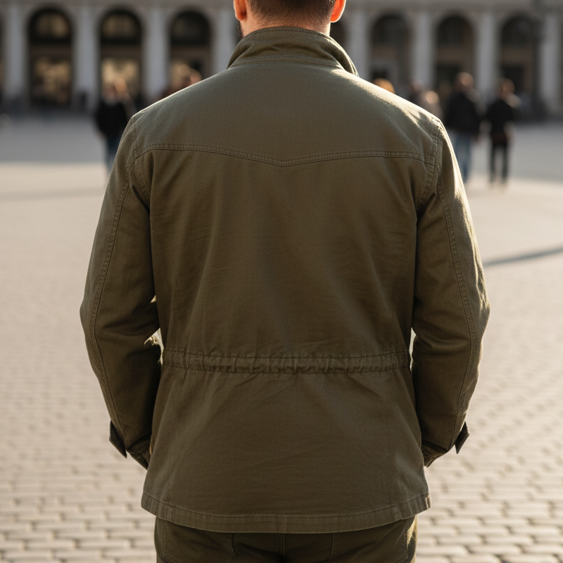 Men's Vintage Army Green Washed Cotton Stand-up Collar Jacket MTA2282I9U