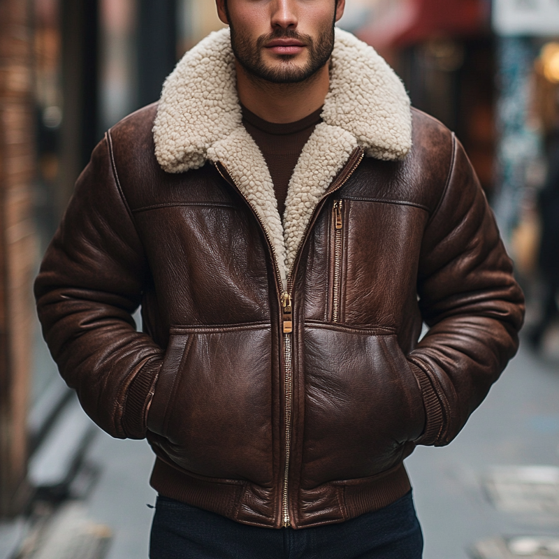 Men's Warm Winter Fleece-Lined PU Leather Jacket MTA1562K3X