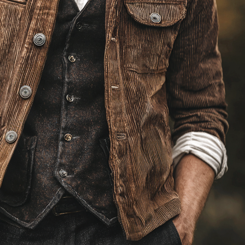 Men's Corduroy Stand Collar Single Breasted Casual Jacket MTA3000H6Z