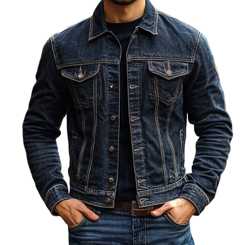 Men's Retro Washed Collar Denim Jacket MTA2807K3X