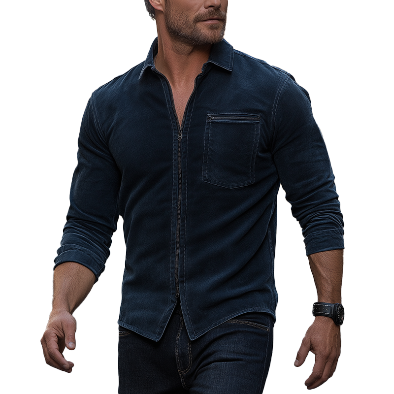 Men's Retro Minimalist Zippered Faux Suede Long-Sleeve Shirt MTA1122L1P