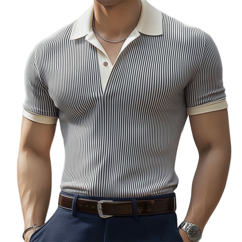 Men's Business Classic Vertical Striped Knitted POLO Shirt MTA0686E8U