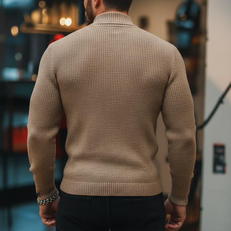 Men's Winter Fashion Solid Color Cotton Yarn Knitted Half Turtleneck Sweater MTA1739J5P