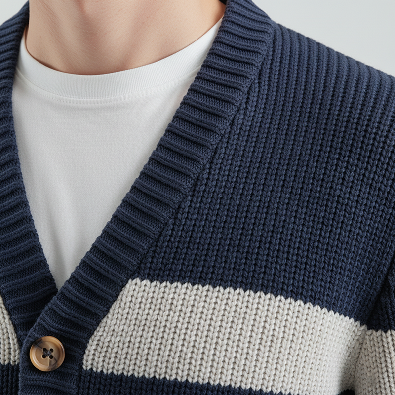 Men's Winter Fashion Contrast Striped Cotton Knitted Cardigan MTA2073J8P