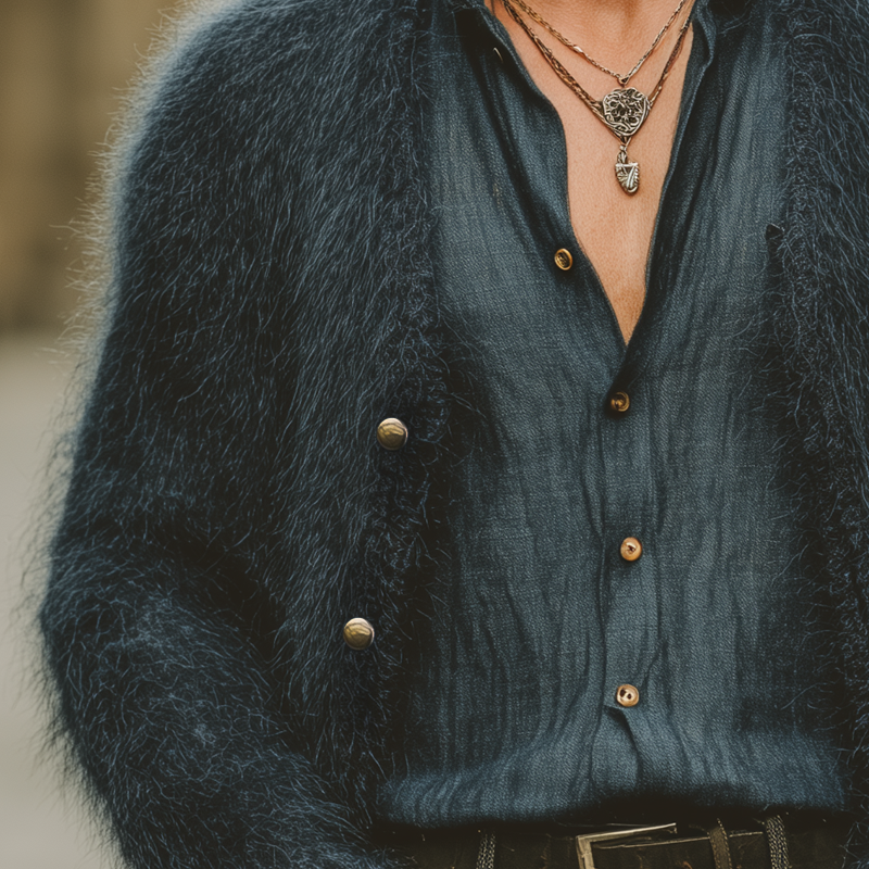 Men's Vintage Faux Mink V-Neck Button-Down Knit Cardigan MTA1756J5U